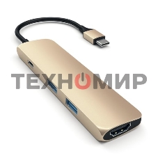 USB-концентратор Satechi Slim Aluminum Type-C Multi-Port Adapter with Type-C Charging Port. Интерфейс USB-C. Порты USB Type-C, 2хUSB 3.0, 4K HDMI. золотой.