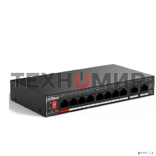 Коммутатор гигабитный 10-портовый неуправляемый c PoE Dahua DH-SG1010P, 8xRJ45 1Gb PoE, 2xRJ45 1Gb uplink, суммарно 96Вт, коммутация 20 Гбит/с, MAC-таблица 4K, металл