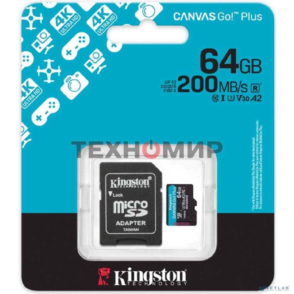 Флеш карта microSDXC 64Gb Kingston SDCG4/64Gb Canvas Go! Plus + adapter