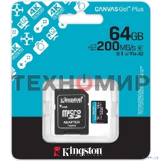 Флеш карта microSDXC 64Gb Kingston SDCG4/64Gb Canvas Go! Plus + adapter