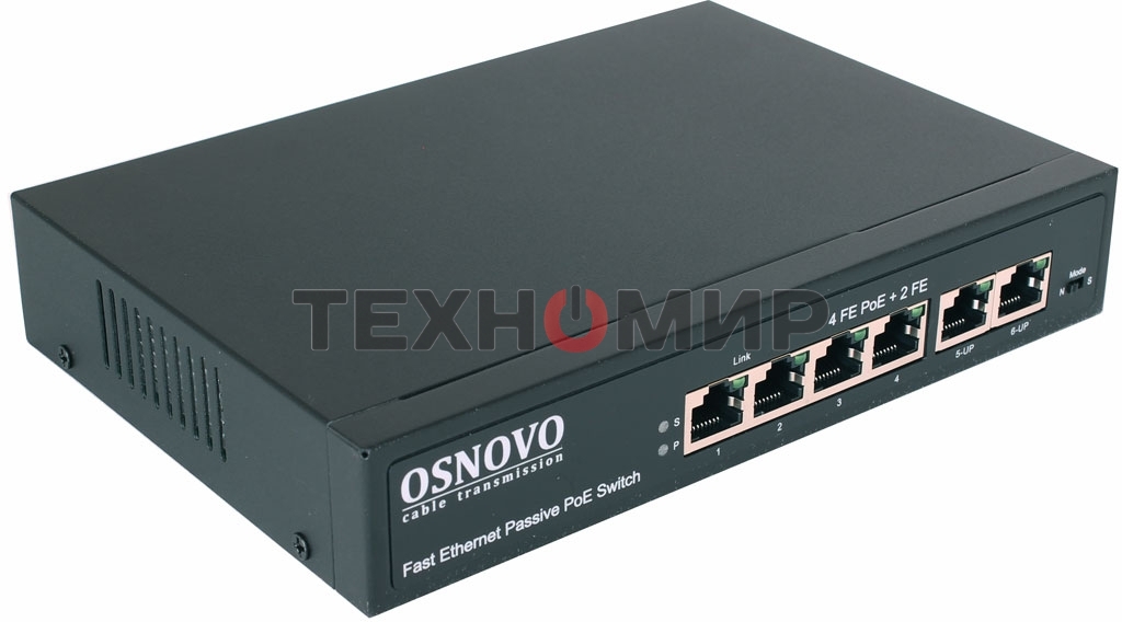 Коммутатор Osnovo SW-20600/A(80W) 6x100Mb 4PoE+ 80W неуправляемый