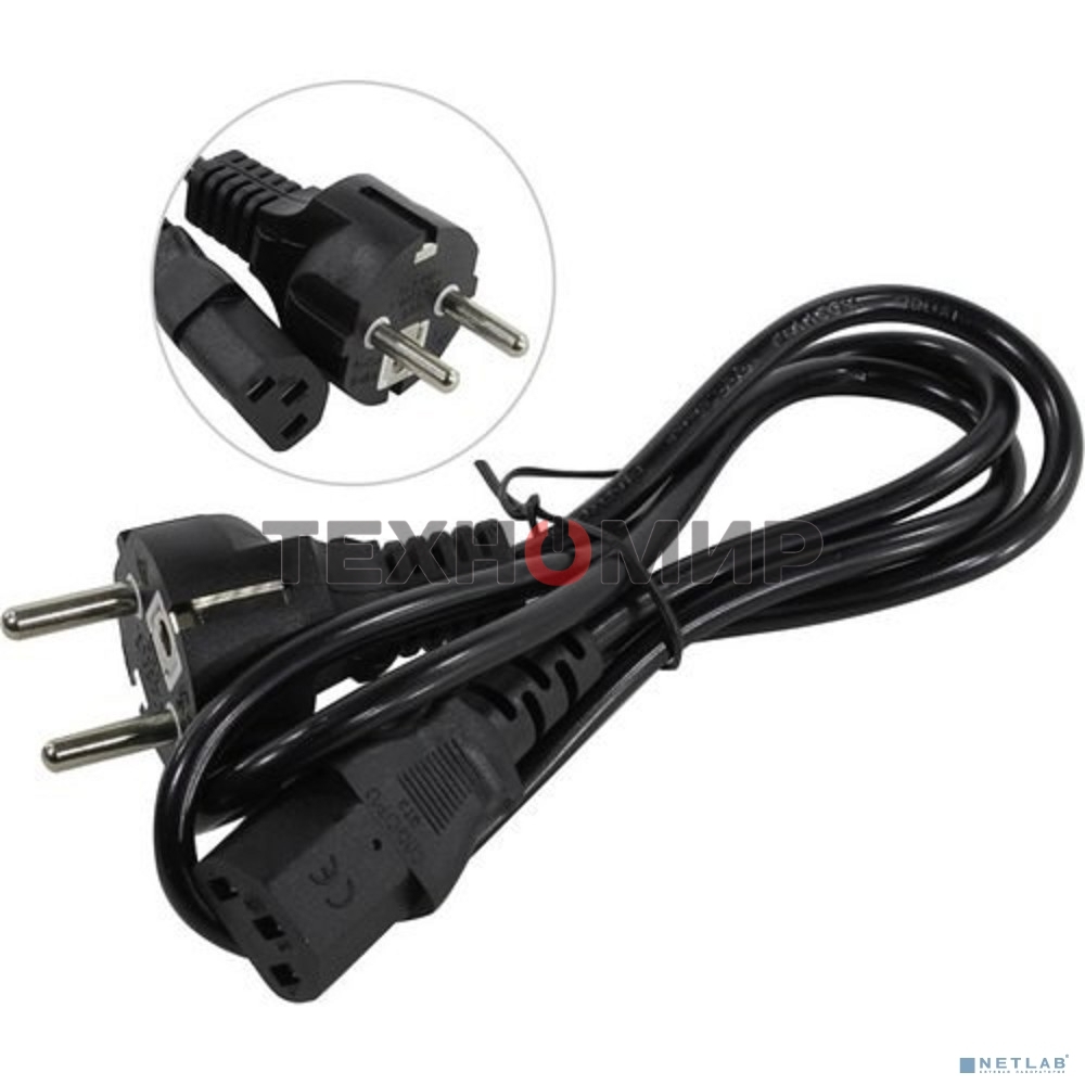 Кабель питания ExeGate Power PC-1P (Евровилка Schuko->С13) VDE-250V-3*0.5-CU, 6A, черный, 1.0м