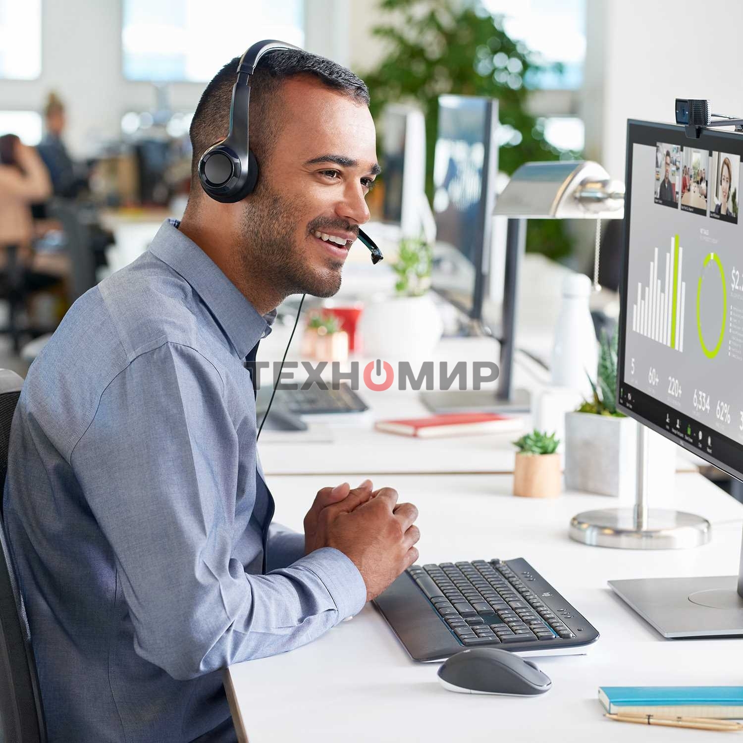 Гарнитура проводная Logitech Headset H390 USB черный