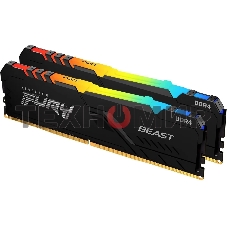 Оперативная память Kingston Fury Beast, DDR4, 16GB (2x8GB), 3200MHz, CL16, DIMM, с радиатором, RGB, черный