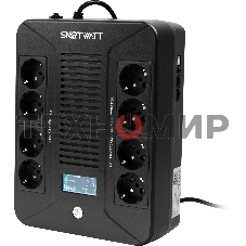 Источник бесперебойного питания SMARTWATT UPS SAFE PRO LCD 1000 черный 1000/600 ВА/Вт, напольный/настенный, линейно-интерактивный, LCD дисплей, Shuko CEE7/4 - 8 шт. (4 шт. с резервным питанием, 4 шт. - сетевой фильтр)