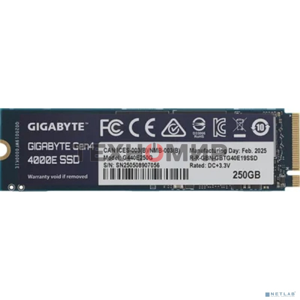 Накопитель SSD GIGABYTE Gen4 4000E, 250Gb, M.2 2280, PCIe 4.0 x4, NVMe, R/W 3500/1800