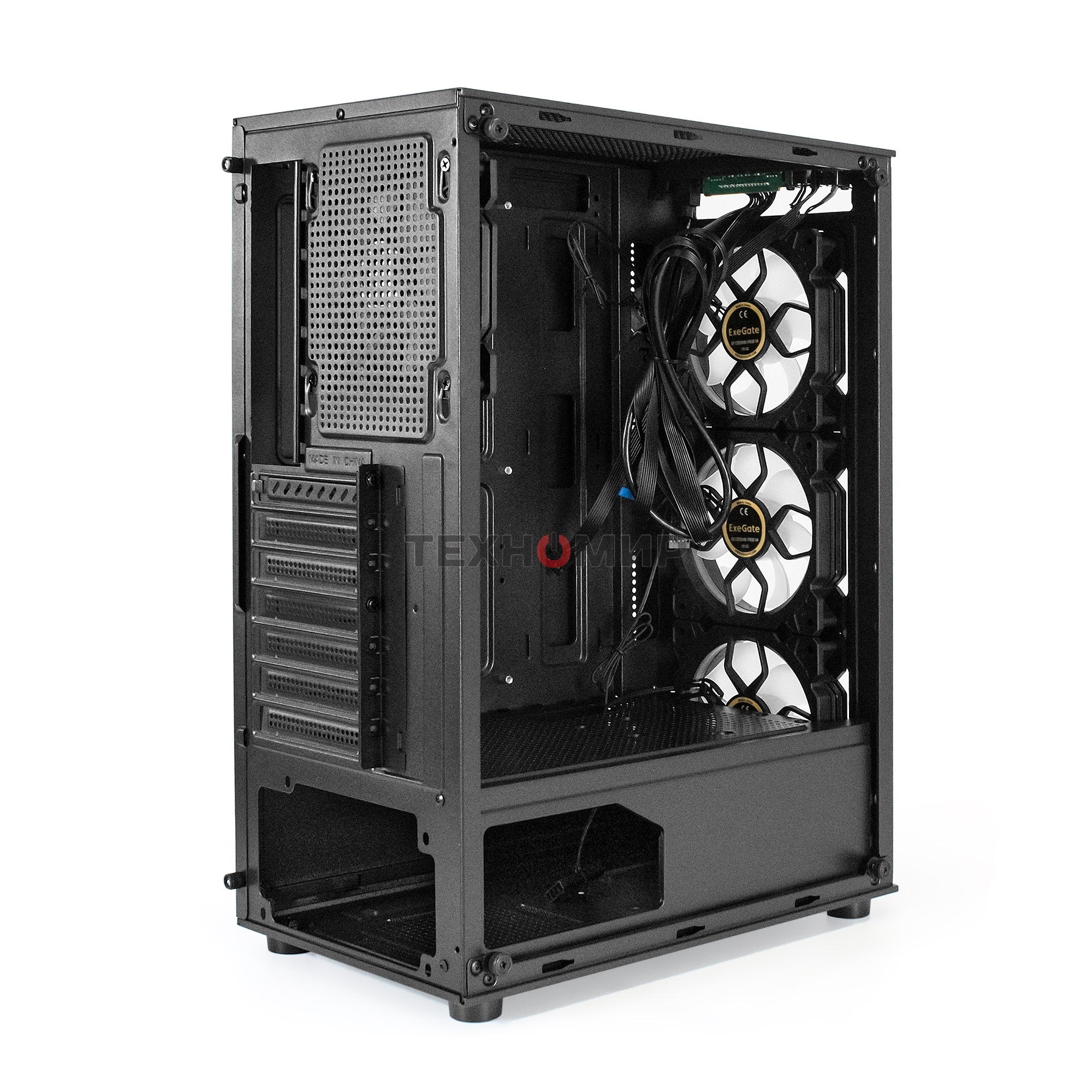 Компьютерный корпус Miditower ExeGate i3 BASE (ATX, без БП, с окном, 1*USB+1*USB 3.0, аудио, 4 вент. 12см с RGb подсветкой)