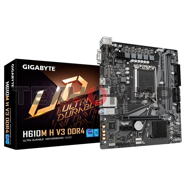 Материнская плата Gigabyte H610M H V3 DDR4, LGA 1700, Intel H610, 2xDDR4, 4xSATA, 1xM.2, 1xPCIe 4.0 x16, 1xPCIe x1, 1xHDMI, 1x 1Gb LAN, 2xUSB-A 3.2 Gen 1, 4xUSB-A 2.0, 3x 3.5 мм, 7.1, mATX