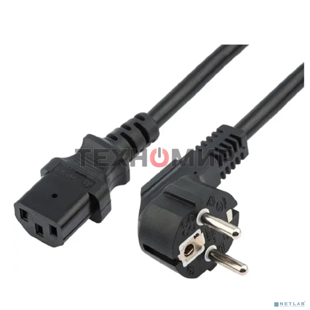 Шнур сетевой Rexant евровилка угловая - евроразъем С13, кабель 3x1,5 мм², длина 0,5 м., черный (PVC пакет)
