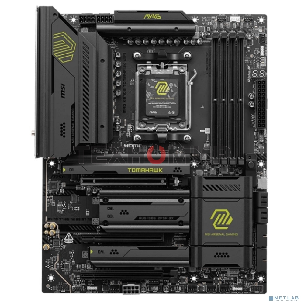 Материнская плата MSI MAG X870E TOMAHAWK WIFI, AM5, AMD X870, 4xDDR5, 4xSATA, 4xM.2, 1xPCI-E 5.0 x16, 1xPCI-E 4.0 x4, 1xPCI-E 3.0 x1, 1xHDMI, 2xUSB Type-C, 1x5Gb LAN, 2xUSB-A 3.2 Gen 2, 3xUSB-A 3.2 Gen 1, 4xUSB-A 2.0, 7.1, Wi-Fi 7, ATX