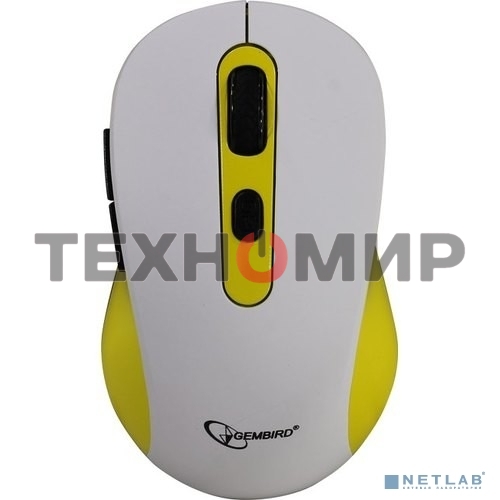 Мышь беспроводная Gembird MUSW-221-Y белый/желтый, 1600 dpi, радиоканал, USB, кнопки - 6