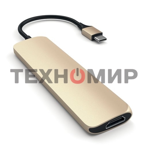USB-концентратор Satechi Slim Aluminum Type-C Multi-Port Adapter with Type-C Charging Port. Интерфейс USB-C. Порты USB Type-C, 2хUSB 3.0, 4K HDMI. золотой.