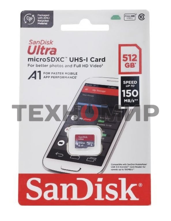 Флеш карта microSD 512Gb SanDisk microSDXC Class 10 Ultra UHS-I A1 140Mb/s