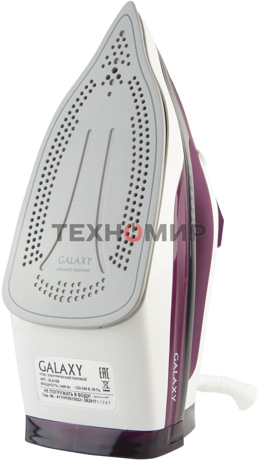 Утюг Galaxy Line GL 6108, бордовый с белым, паровой, 2400 Вт, постоянный пар 50 г/мин, паровой удар 230 г/мин, функции: автоотключение, самоочистка, антикапля, антинакипь, вертикальное отпаривание, индикатор автоотключения, индикатор нагрева, функция увла