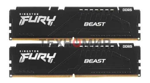 Оперативная память Kingston Fury Beast, DDR5, 32GB (2x16GB), 5600MHz, CL36, DIMM, с радиаторами, черный