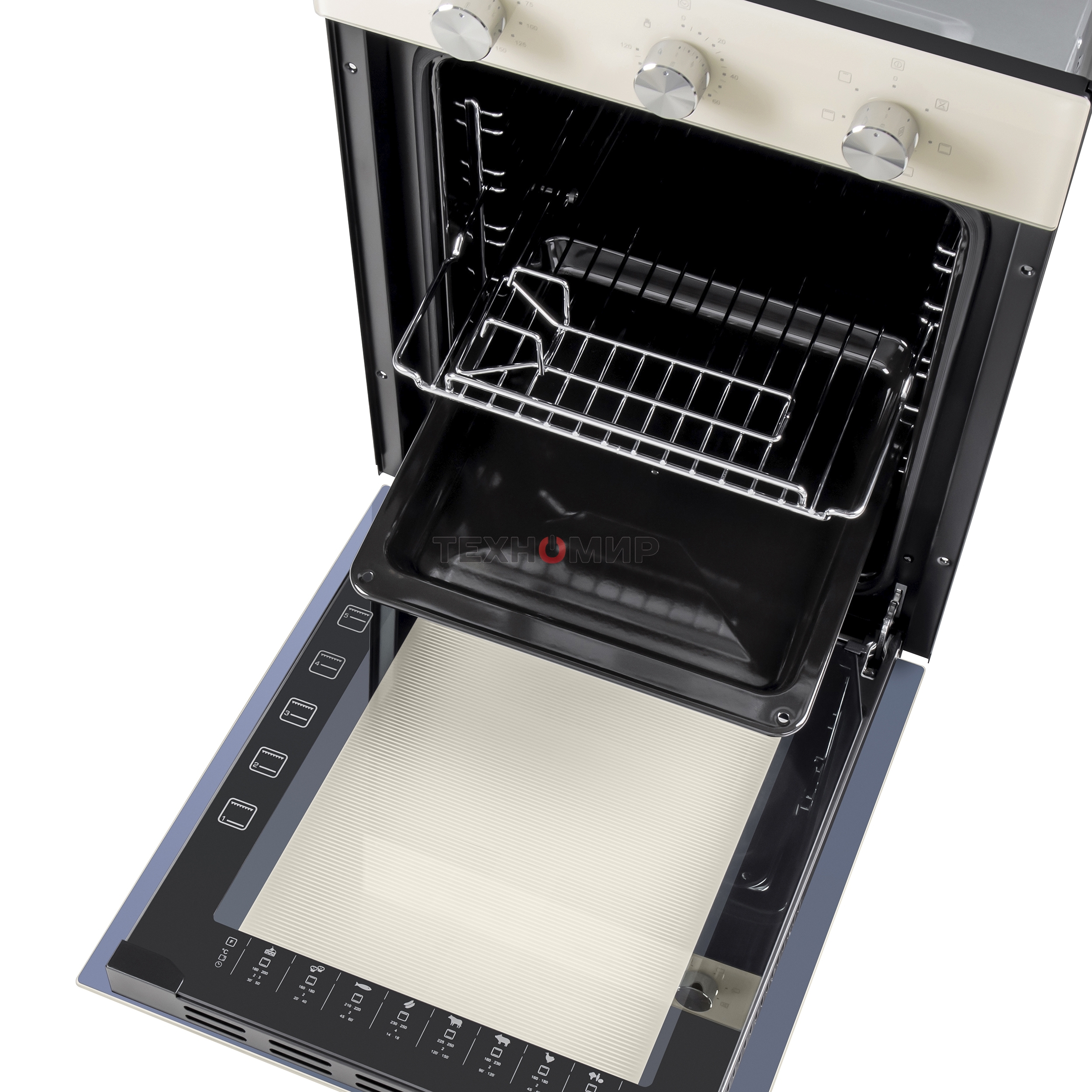 Шкаф духовой электрический Maunfeld EOEC516BG, встраиваемый, 51л, дверца с 2 стеклами, бежевый