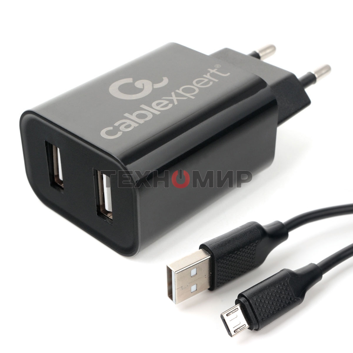 Сетевое зарядное устройство Cablexpert MP3A-PC-35 USB 2 порта, 2.4A, черный + кабель 1м micro