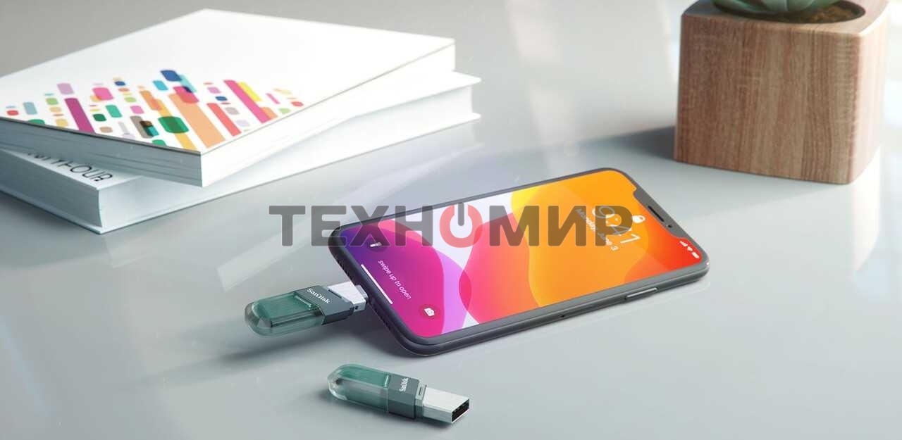 Флешка USB Sandisk 128Gb iXpand Flip SDIX90N-128G-GN6NE USB3.1 зеленый/серебристый