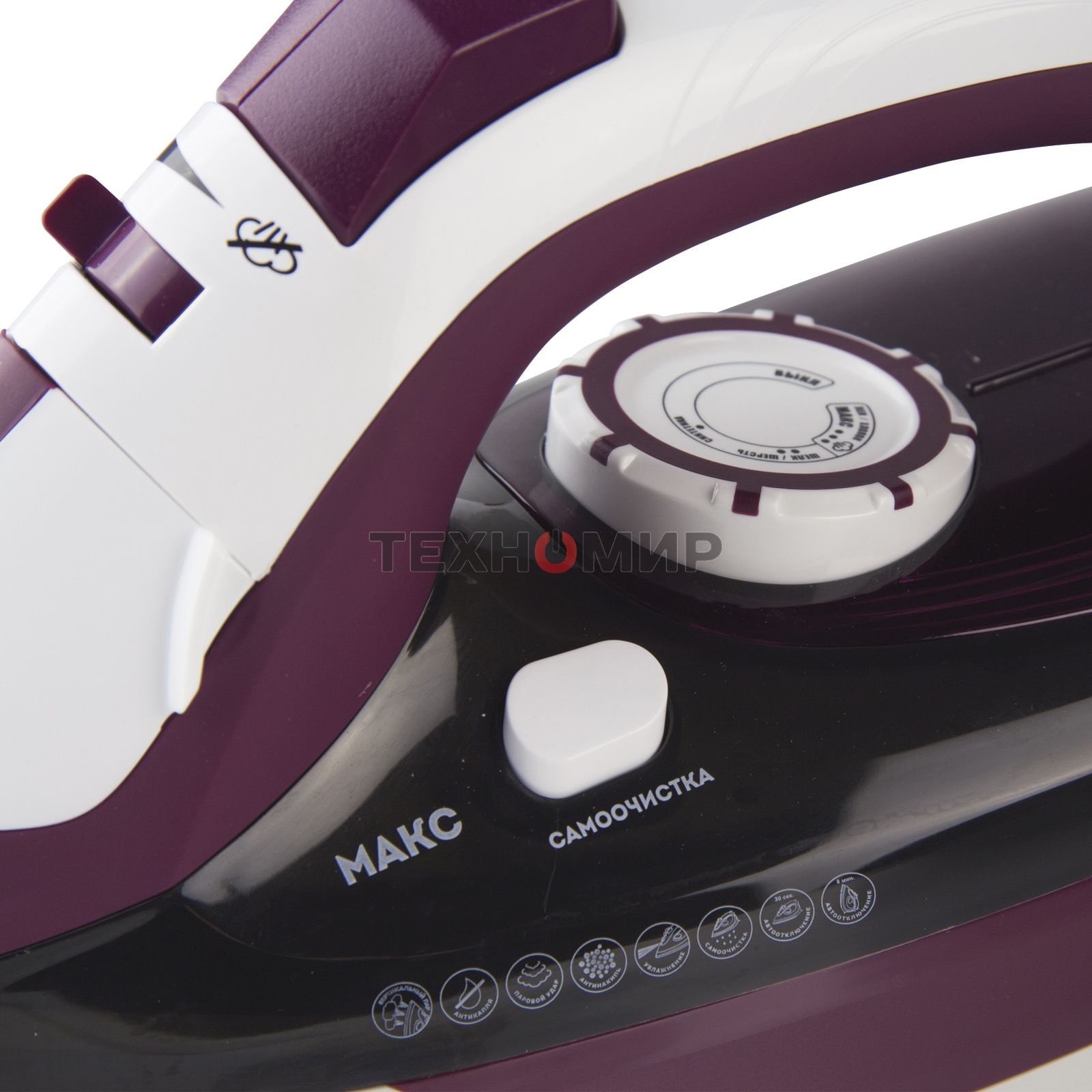 Утюг Galaxy Line GL 6108, бордовый с белым, паровой, 2400 Вт, постоянный пар 50 г/мин, паровой удар 230 г/мин, функции: автоотключение, самоочистка, антикапля, антинакипь, вертикальное отпаривание, индикатор автоотключения, индикатор нагрева, функция увла