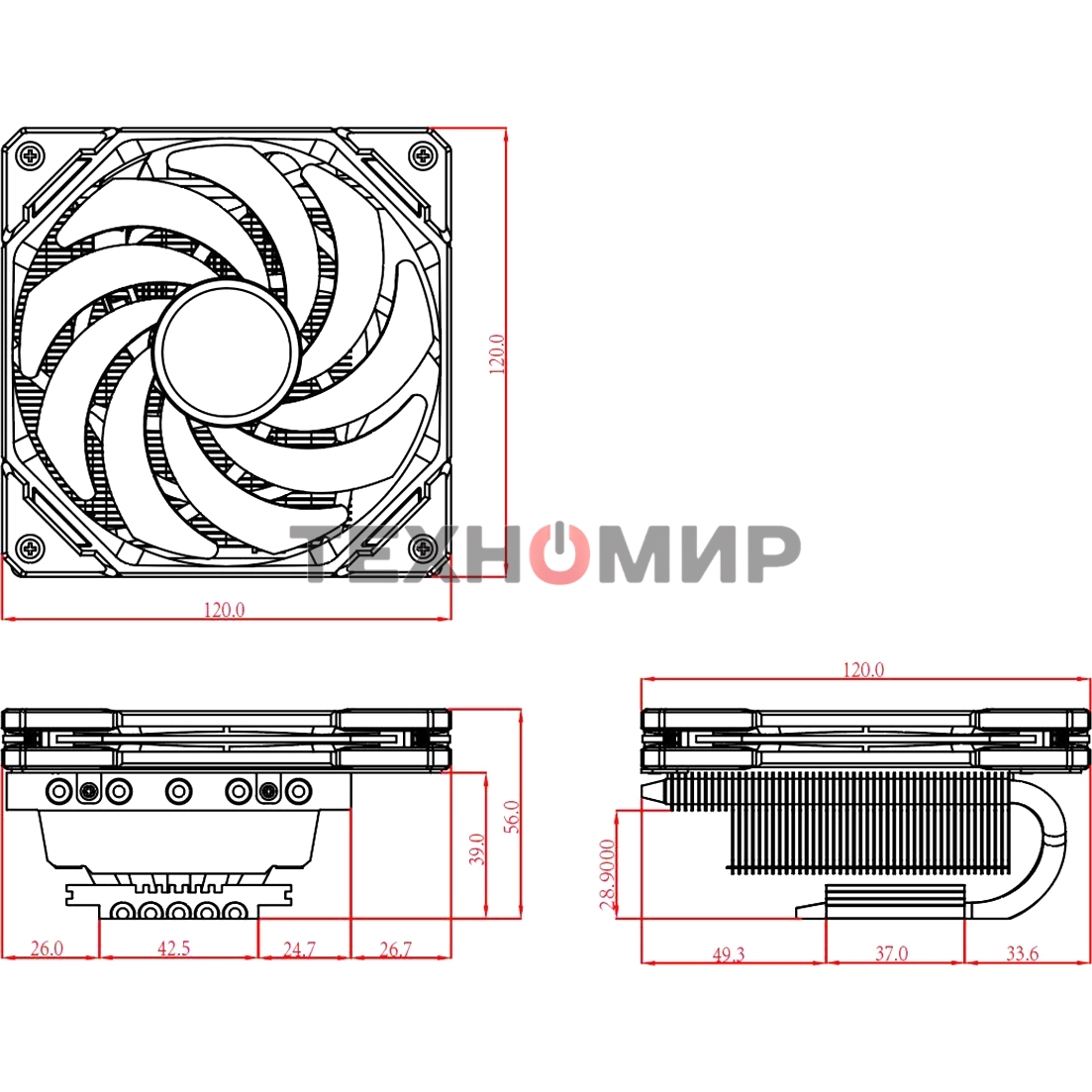 Кулер для процессора ID-COOLING IS-50X-V3 черный 120мм алюминий/медь 2000rpm 31.2db 4-pin 130W 56мм