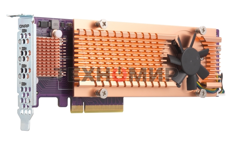 Плата расширения QNAP QM2-4P-384 Quad M.2 PCIe NVMe SSD expansion card; supports up to four M.2 2280 formfactor M.2 PCIe (Gen3 x4) SSDs; PCIe Gen3 x8 host interface; Low-profile bracket pre-loaded, Low-profile flat and Full-height are bundled