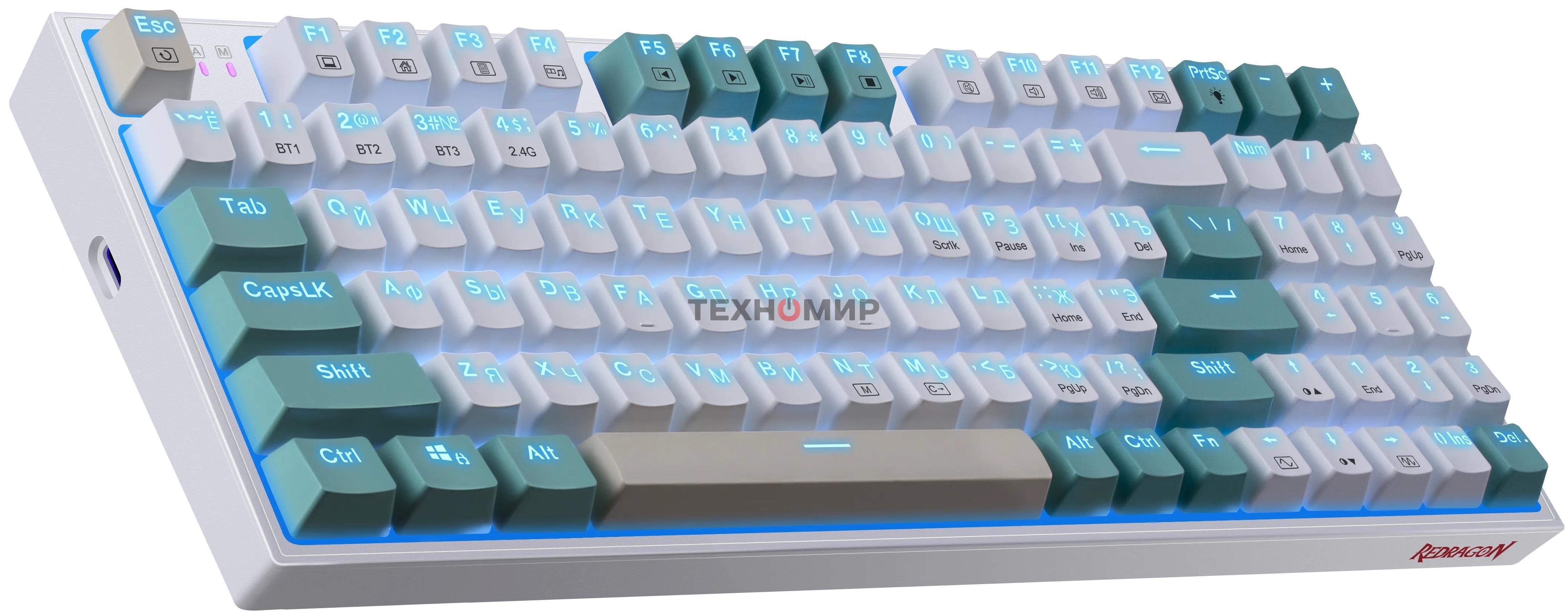 Клавиатура беспроводная Defender REDRAGON VEIGAR USB, Bluetooth/Радиоканал, бело-голубая