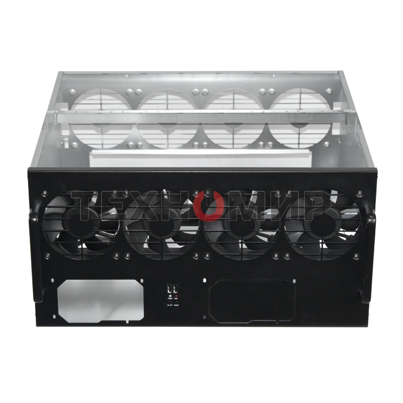 Корпус для майнинга ExeGate EX270771RUS Pro 8-430 (без БП, 2хUSB, 4хfan 120мм, места под: 8 видеокарт, 2 БП)