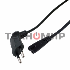 Шнур сетевой Rexant вилка угловая - евроразъем С7, кабель 2x0,75 мм², длина 1,5 м. (PVC пакет)