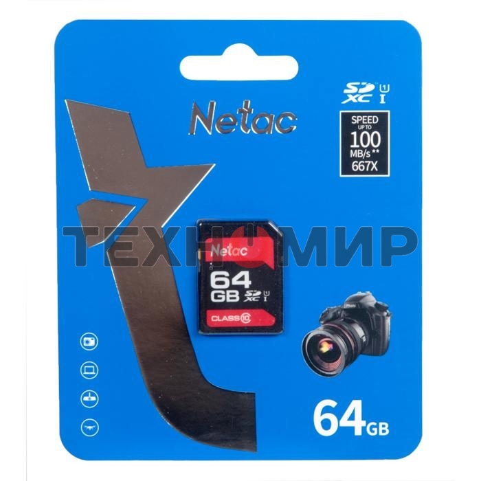 Флеш карта SDHC 64Gb Netac Class 10 UHS-I U1 P600 NT02P600STN-064G-R