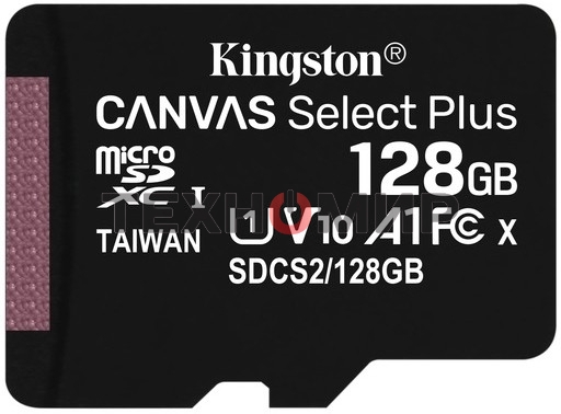 Флеш карта Kingston 128Gb micSDXC Canvas Select Plus 100R A1 C10 Single Pack w/o ADP EAN: 740617299076