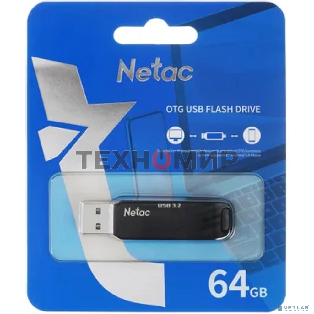 Флешка USB Netac US11 черный 64Gb USB Type-A + USB Type-C, metal/plastic case