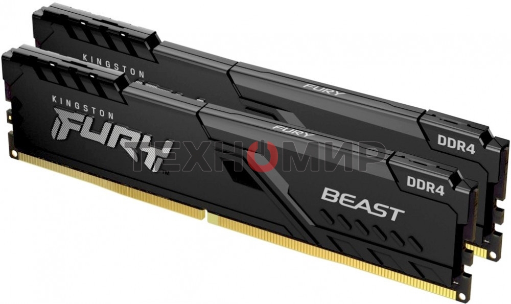 Оперативная память Kingston Fury Beast, DDR4, 16GB (2x8GB), 3600MHz, CL17, DIMM, с радиаторами, черный