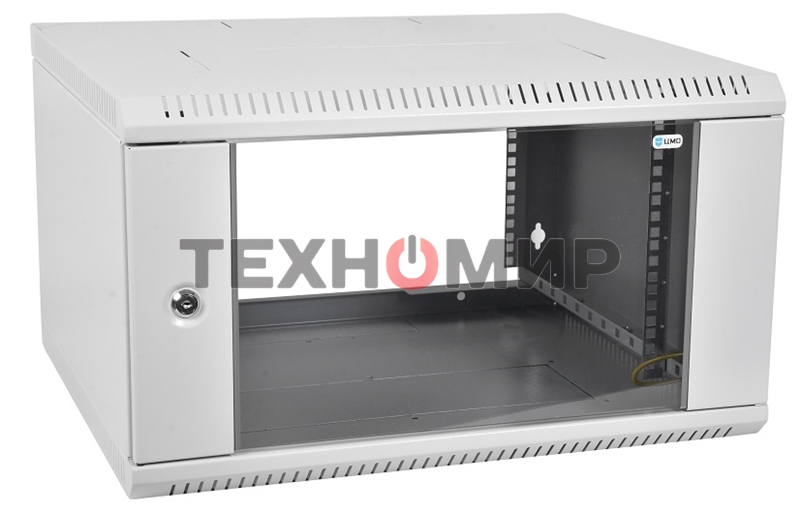 Шкаф настенный ЦМО ШРН-Э-18.500 18U 600x520мм пер.дв.стекл несъемные бок.пан. серый