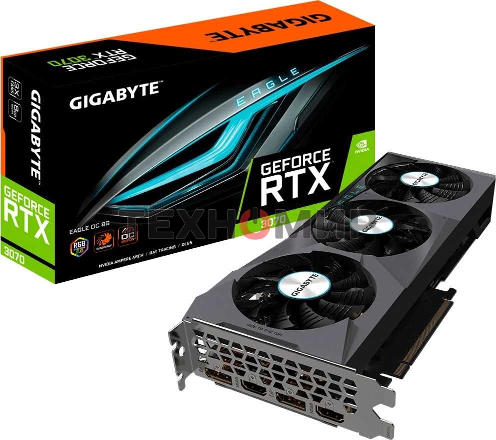 Видеокарта Gigabyte RTX 3070 EAGLE OC 8G 2.0 LHR 256 GDDR6 1770/14000 HDMIx2 DPx2 HDCP RTL