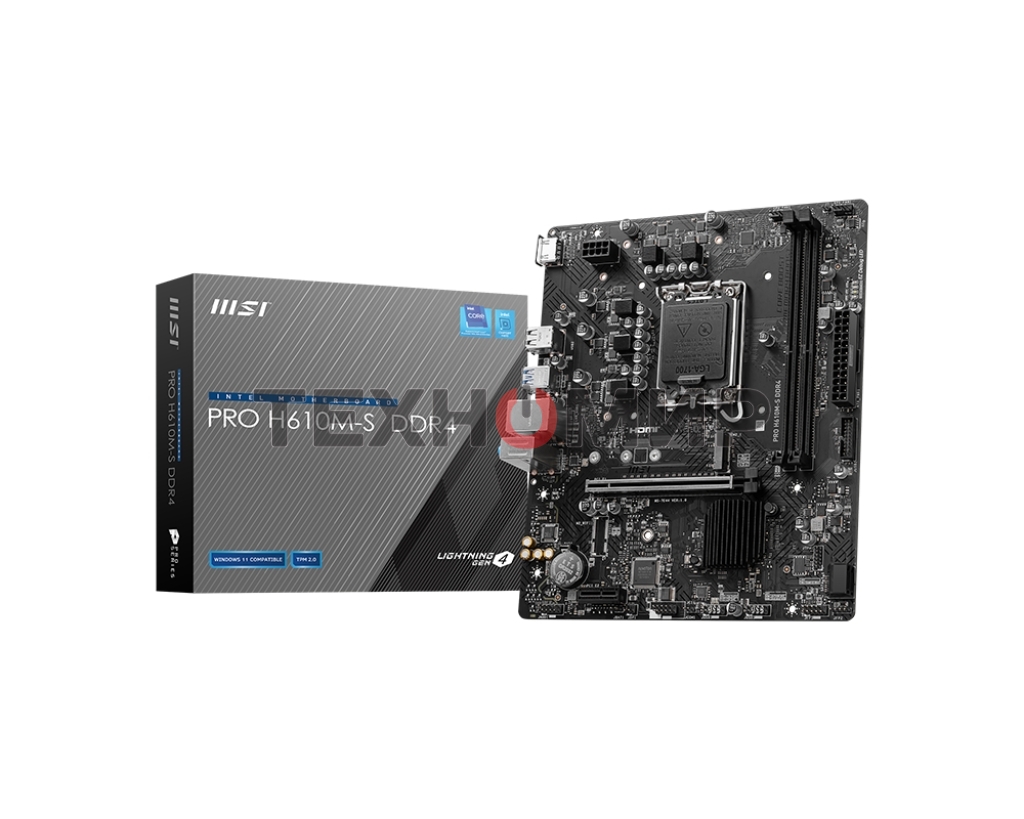 Материнская плата MSI PRO H610M-S DDR4, LGA 1700, Intel H610, 2xDDR4, 2xSATA, 1xM.2, 1xPCIe 4.0 x16, 1xPCIe 3.0 x1, 1xHDMI, 1x1Gb LAN, 4xUSB 2.0, 2xUSB 3.2 Gen 1, 3x3.5 мм, 7.1, Micro-ATX