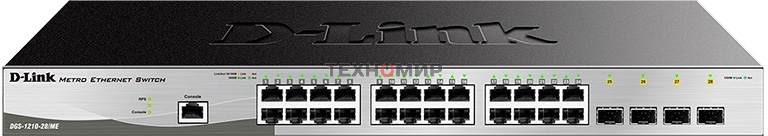 Коммутатор D-Link DGS-1210-28/ME/B2A, L2 Managed Switch with 24 10/100/1000Base-T ports and 4 1000Base-X SFP ports.16K Mac address, 802.3x Flow Control, 4K of 802.1Q VLAN, 802.1p Priority Queu