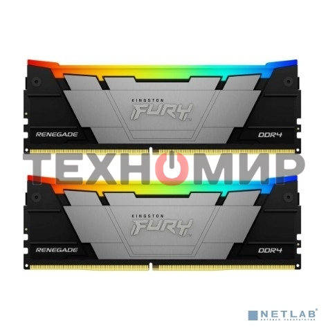 Оперативная память Kingston Fury Renegade, DDR4, 32GB (2x16GB), 3200MHz, CL16, DIMM, с радиатором, RGB, серебристый/черный
