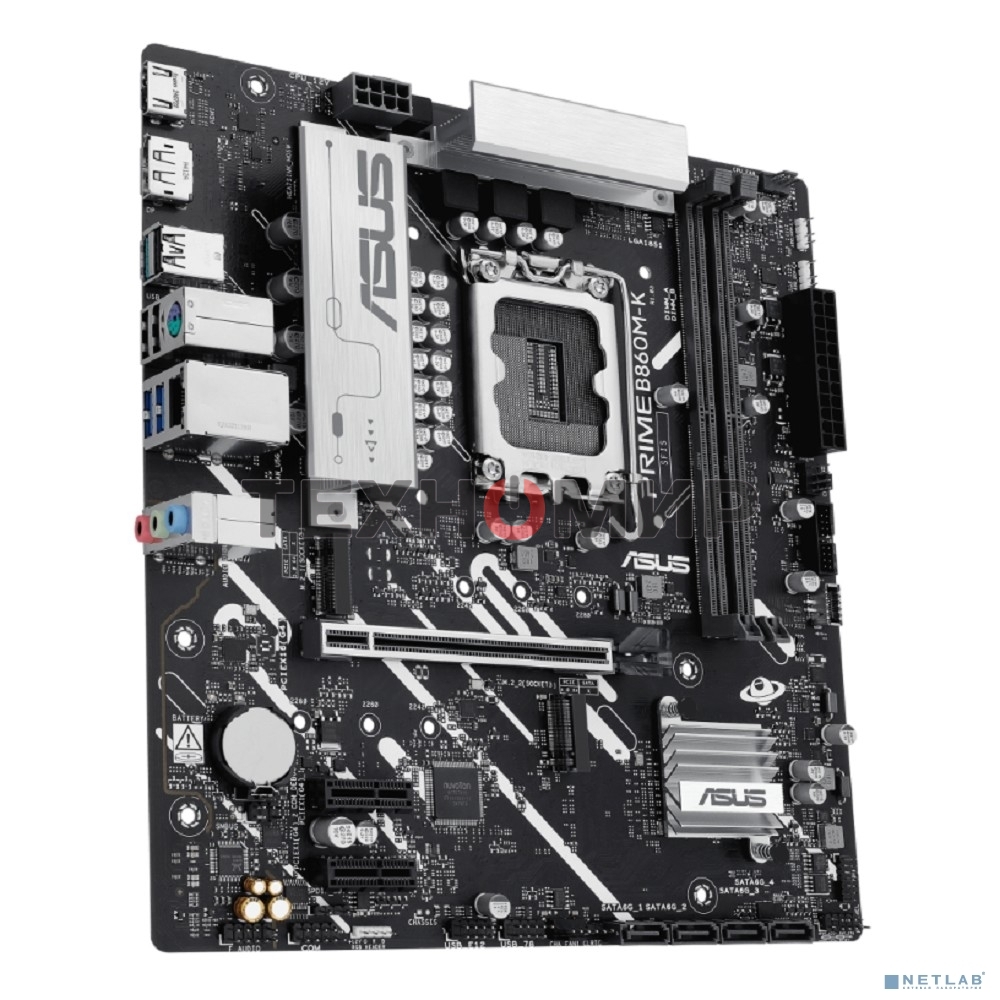 Материнская плата ASUS PRIME B860M-K, LGA 1851, Intel B860, 2xDDR5, 4xSATA, 2xM.2, 1xPCIe 4.0 x16, 2xPCIe 4.0 x1, 1xHDMI, 1xDP, 1x 2.5Gb LAN, 1xUSB-A 10Gbps, 3xUSB-A 5Gbps, 3xUSB-A 2.0, 3x3.5 мм, 7.1, mATX