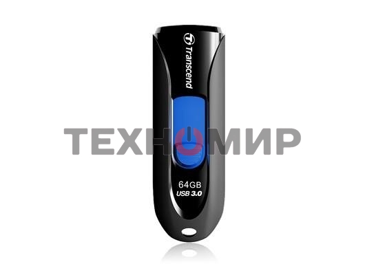 Флешка USB Transcend JetFlash 790 (TS64GJF790K), 64 Gb, USB 3.0, R/W 90/40, черный/синий