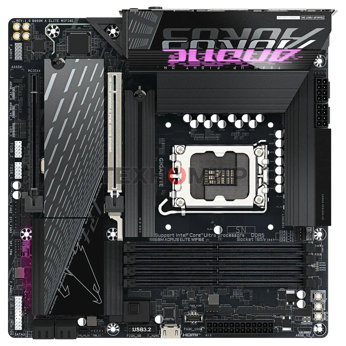 Материнская плата Gigabyte B860M AORUS ELITE WIFI6E, LGA 1851, Intel B860, 4xDDR5, 4xSATA, 3xM.2, 1xPCIe 5.0 x16, 1xPCIe 4.0 x4, 1xHDMI, 1xDP, 1xUSB4 Type-C, 1x 2.5Gb LAN, 4xUSB-A 3.2 Gen 1, 2xUSB-A 3.2 Gen 2, 4xUSB-A 2.0, 7.1, mATX