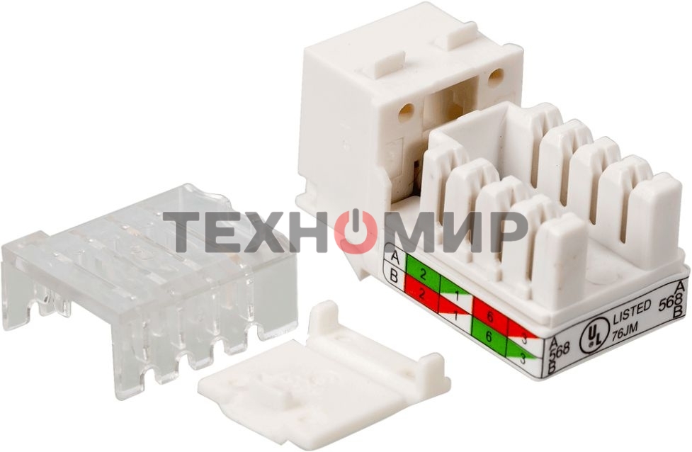 Модуль Keystone, RJ45, кат.5E, UTP, 90 градусов, узкий, со шторкой, белый