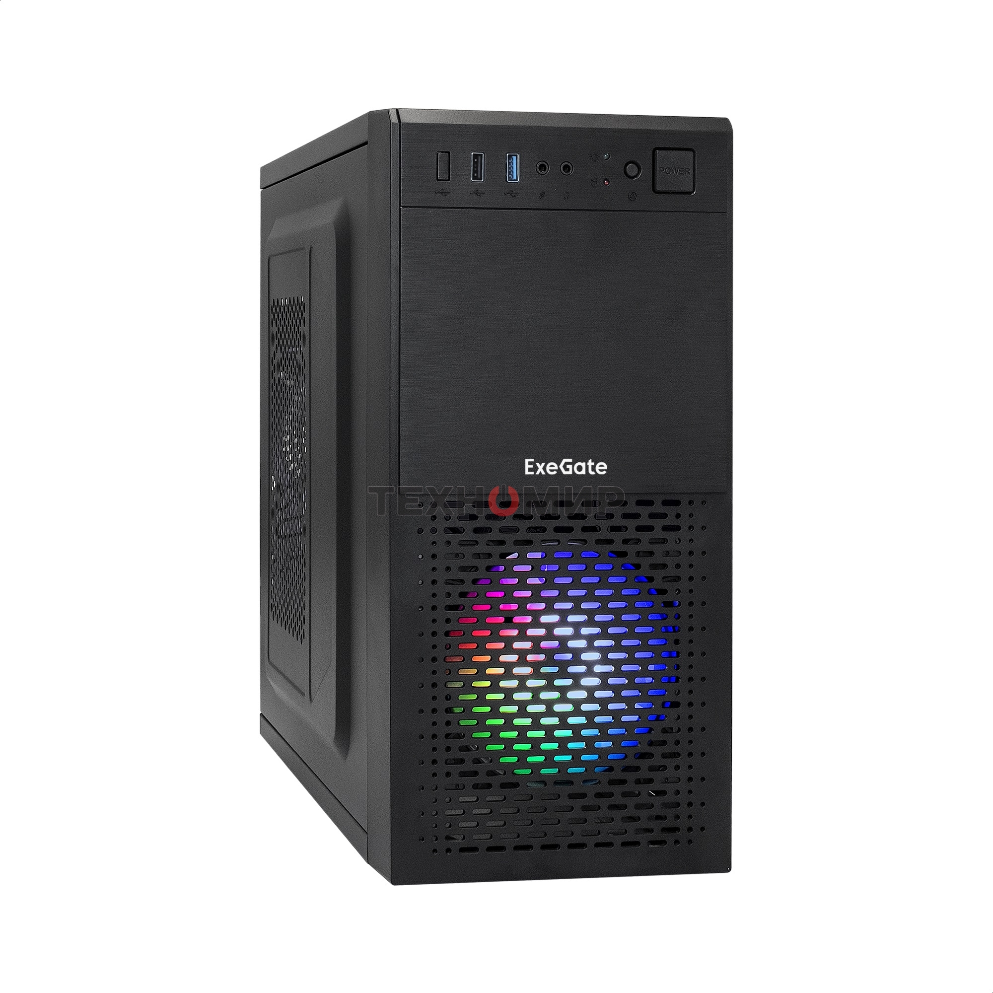 Компьютерный корпус Minitower ExeGate mEVO-7807-NPX500 (mATX, БП 500NPX 12см, 1хUSB+1хUSB 3.0, черный 1x12см с RGb подсветкой)