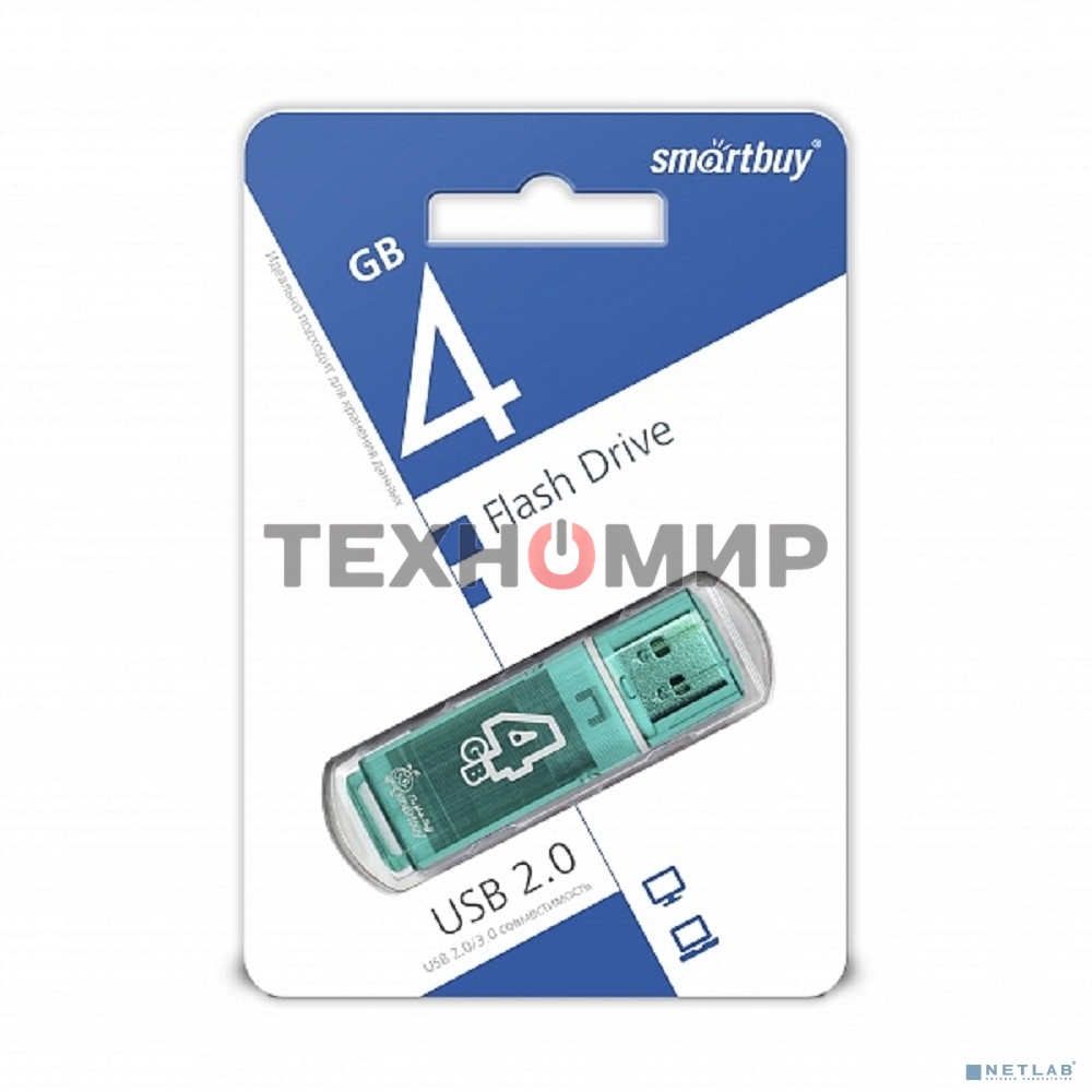 Флешка USB Smartbuy Glossy series Green (SB4 GbGS-G), 4Gb, USB 2.0, R/W 25/15, зеленый