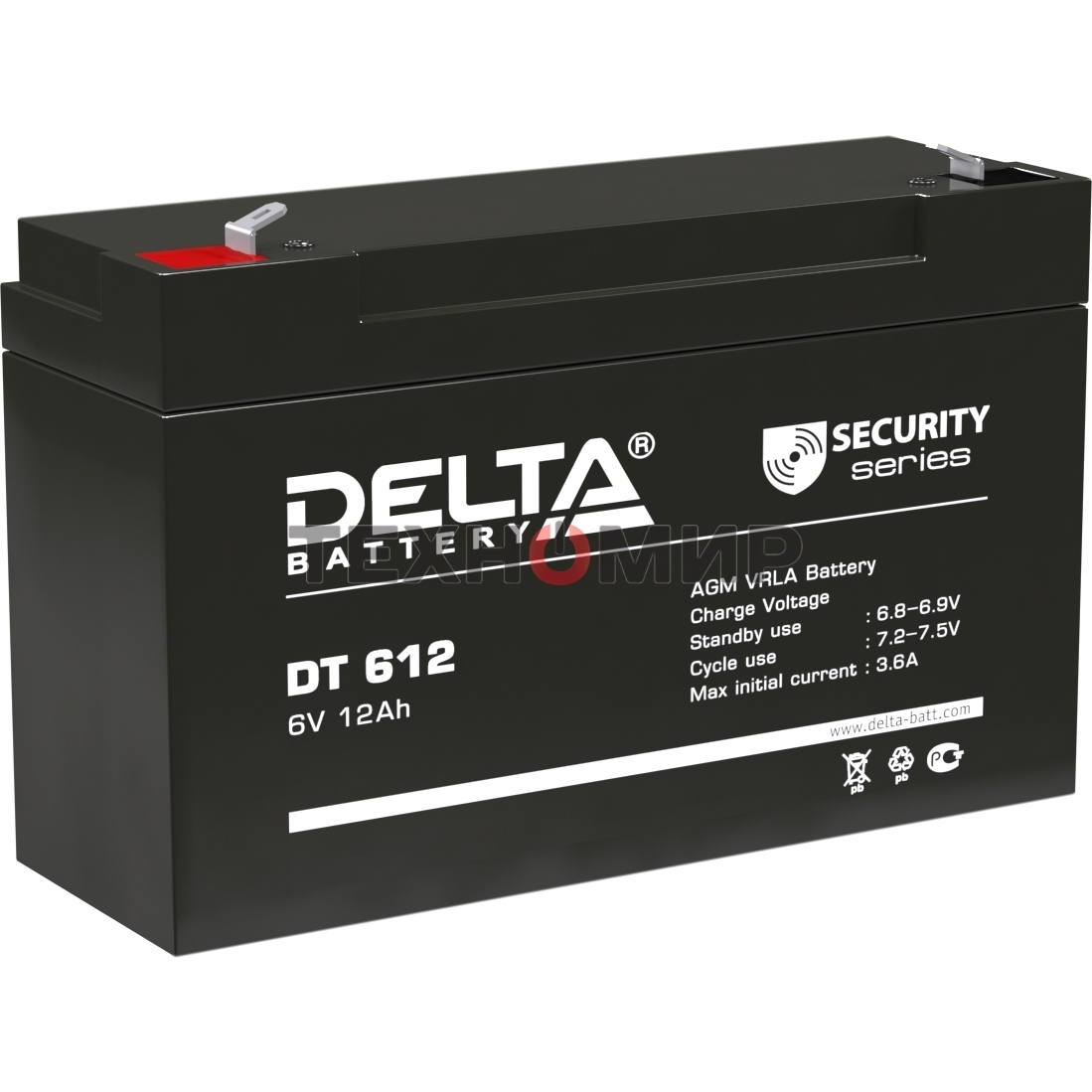 Аккумуляторная батарея Delta series DT, DT 612, voltage 6V, capacity 12Ah (discharge 20 hours)