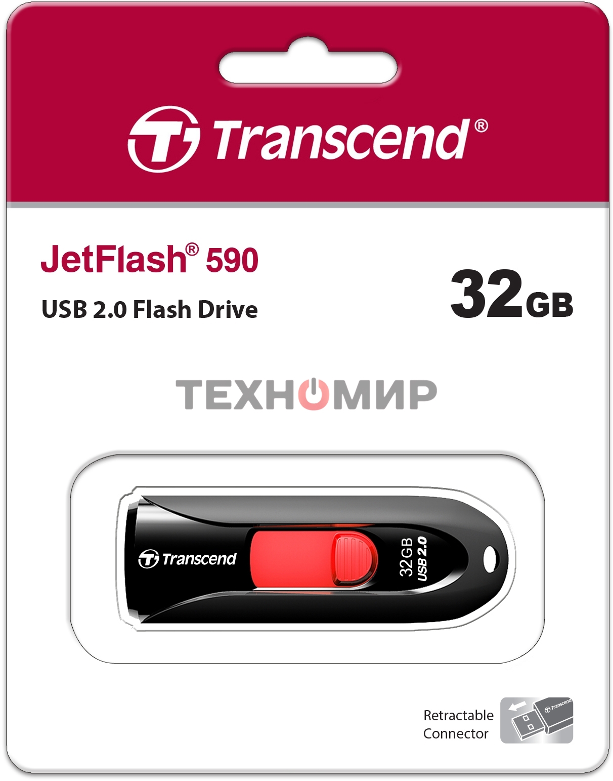 Флешка USB Transcend Jetflash 590 (TS32GJF590K), 32Gb, USB 2.0, R/W 15/5, черный/красный