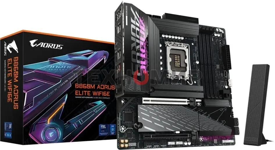 Материнская плата Gigabyte B860M AORUS ELITE WIFI6E, LGA 1851, Intel B860, 4xDDR5, 4xSATA, 3xM.2, 1xPCIe 5.0 x16, 1xPCIe 4.0 x4, 1xHDMI, 1xDP, 1xUSB4 Type-C, 1x 2.5Gb LAN, 4xUSB-A 3.2 Gen 1, 2xUSB-A 3.2 Gen 2, 4xUSB-A 2.0, 7.1, mATX