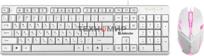 Комплект клавиатура+мышь Defender Motion C-977 проводной, USB, 1600 DPI, белый