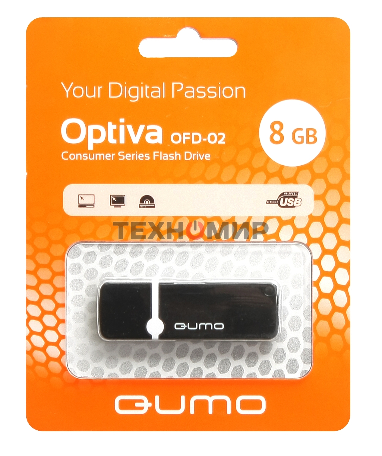 Флешка USB QUMO 8Gb, Optiva 02 Black QM8GUD-OP2 черный