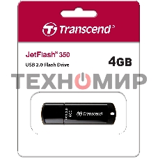 Флешка USB Transcend JetFlash 350 (TS4GJF350), 4Gb, USB 2.0, R/W 12/5, черный
